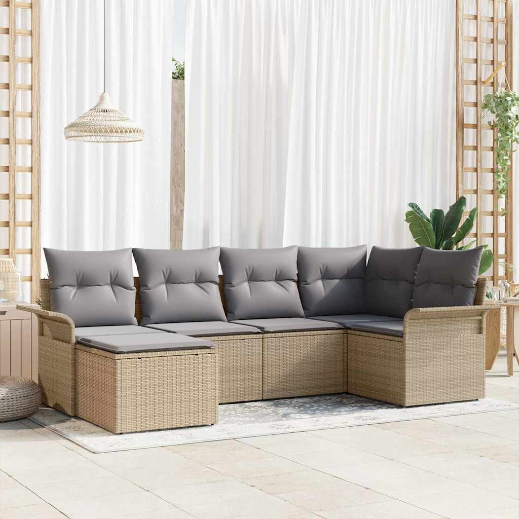 Gartensofa-set mit Kissen 6 pcs Schwarz Poly-Rattan