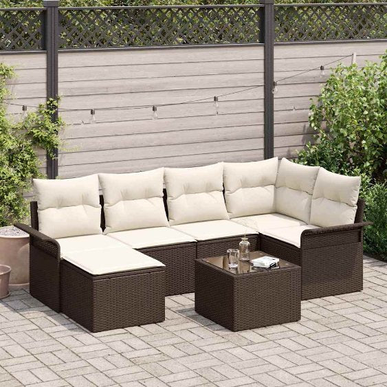 Gartensofa-set mit Kissen 6 pcs Schwarz Poly-Rattan