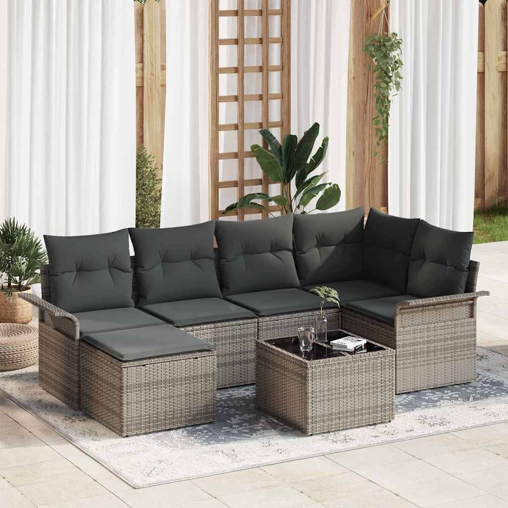 Gartensofa-set mit Kissen 6 pcs Schwarz Poly-Rattan