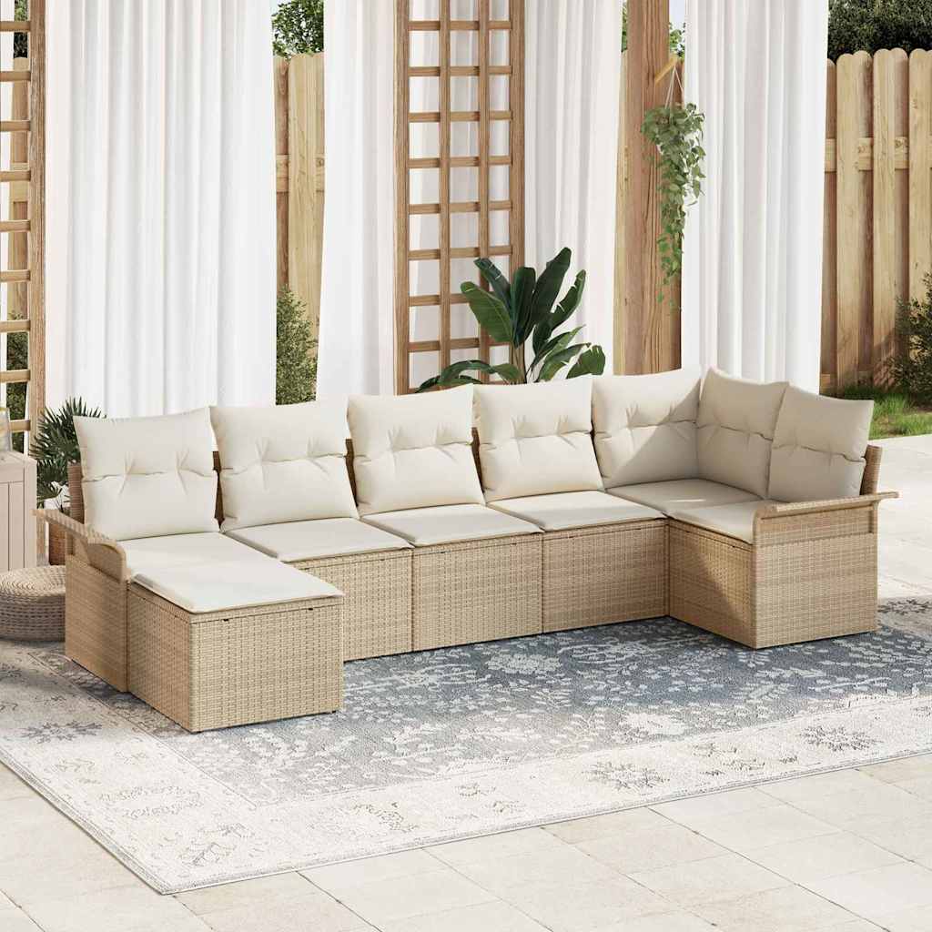 Gartensofa-set mit Kissen 7 pcs Schwarz Poly-Rattan
