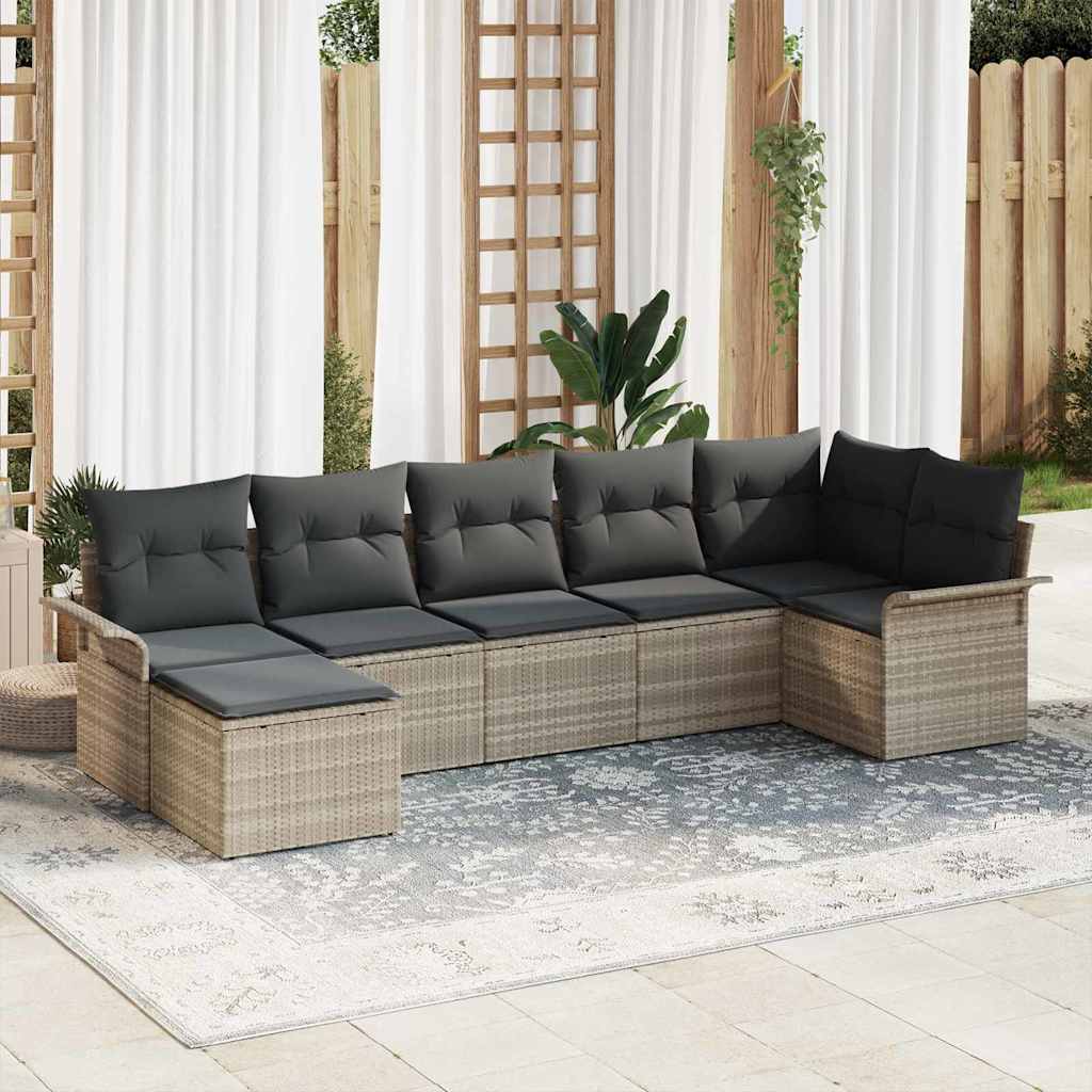 Gartensofa-set mit Kissen 7 pcs Schwarz Poly-Rattan