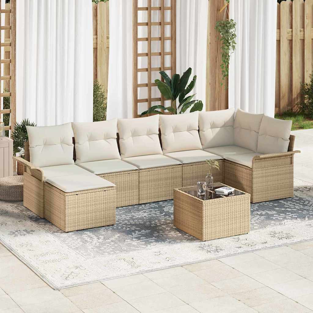 Gartensofa-set mit Kissen 7 pcs Schwarz Poly-Rattan