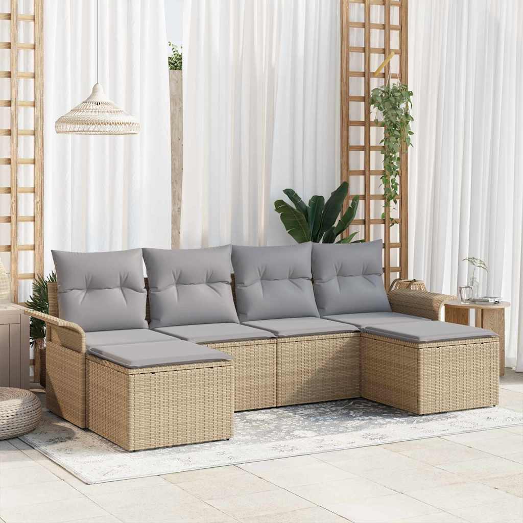 Gartensofa-set mit Kissen 6 pcs Schwarz Poly-Rattan