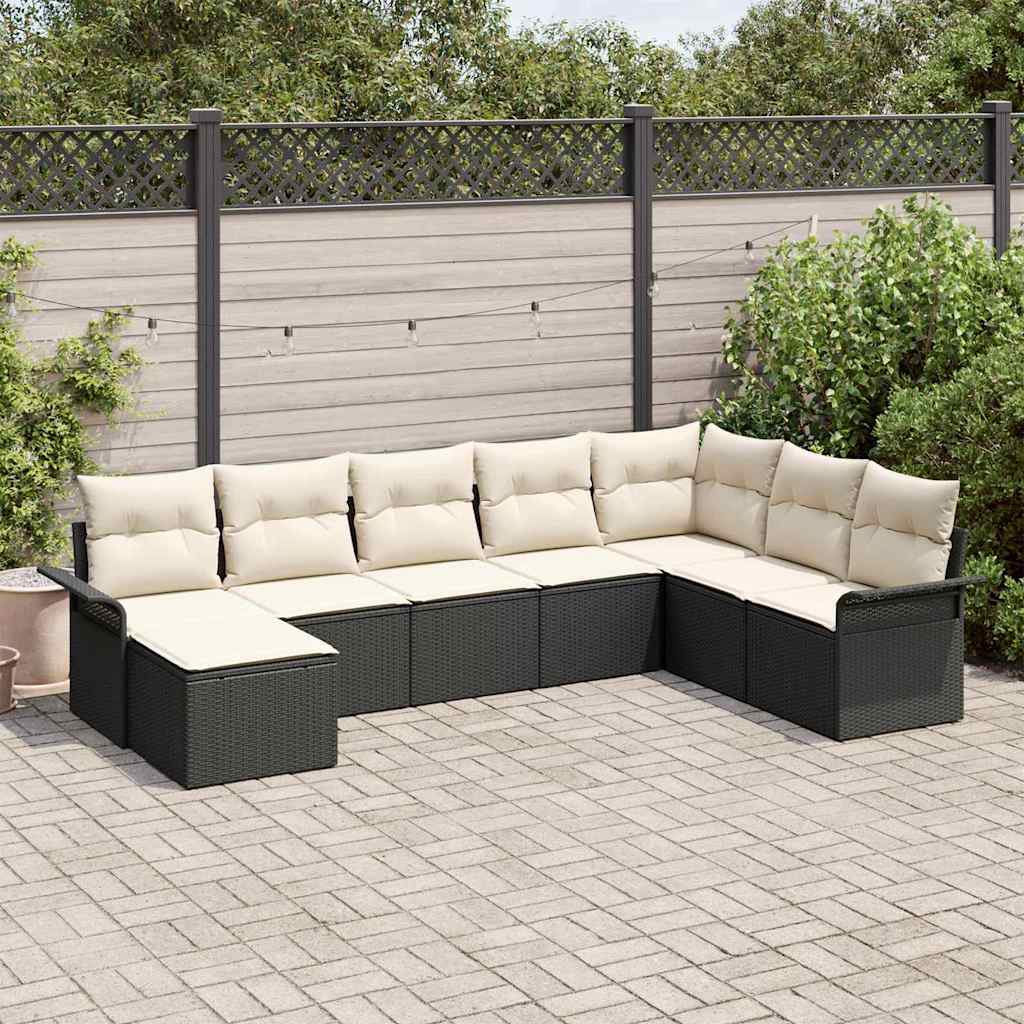 Gartensofa-set mit Kissen 8 pcs Schwarz Poly-Rattan