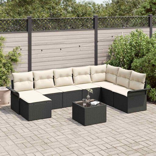 Gartensofa-set mit Kissen 8 pcs Schwarz Poly-Rattan