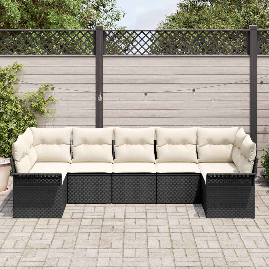 Gartensofa-set mit Kissen 7 pcs Schwarz Poly-Rattan