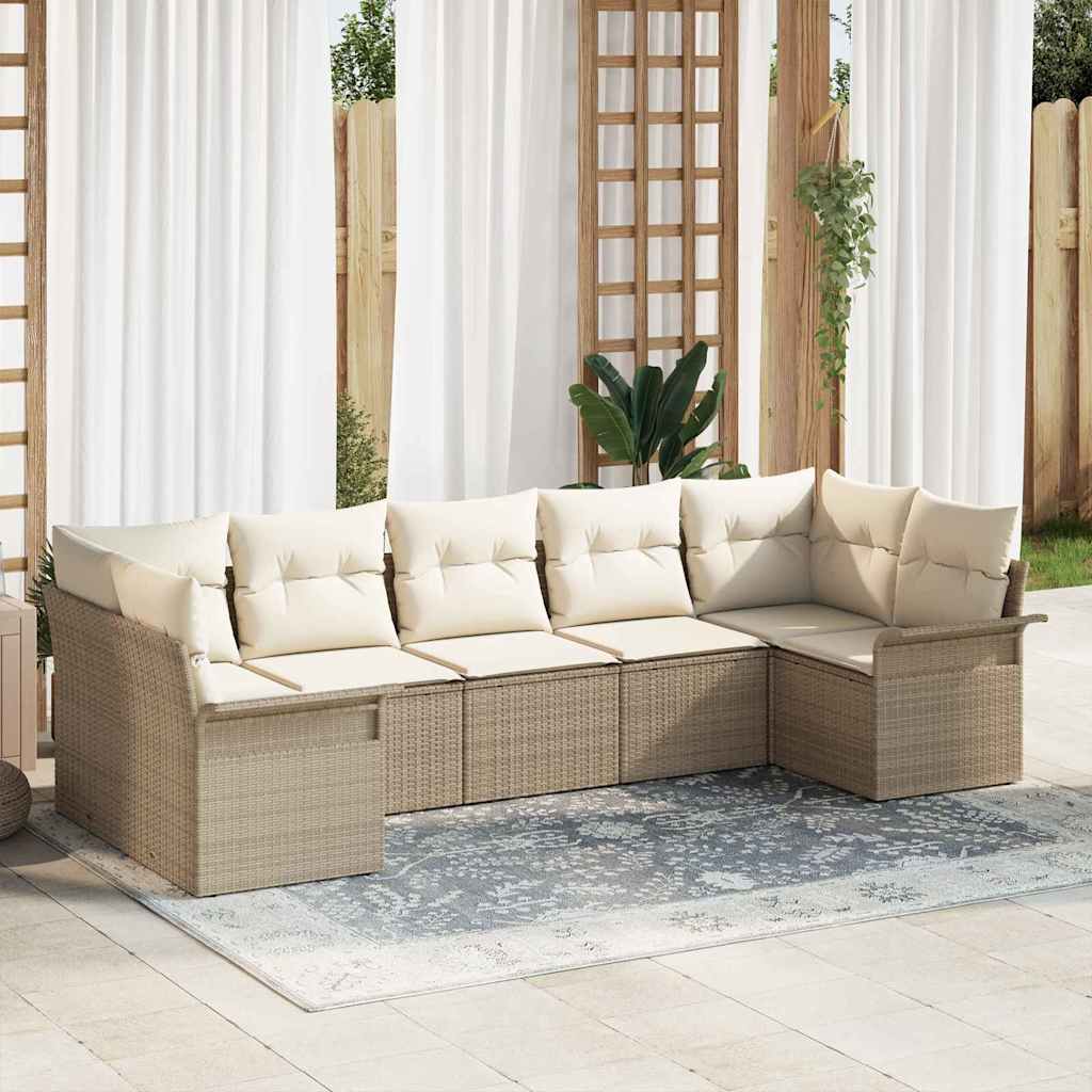 Gartensofa-set mit Kissen 7 pcs Schwarz Poly-Rattan