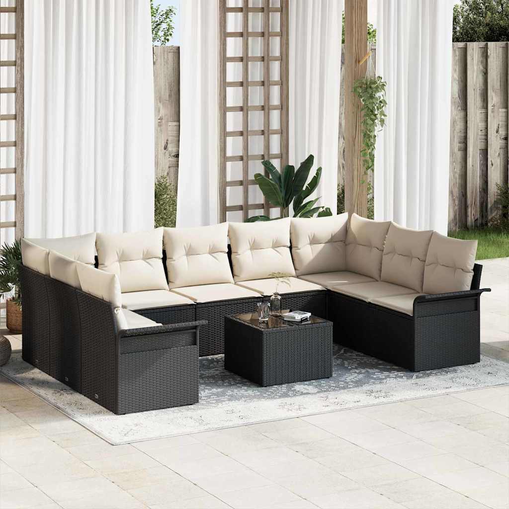 Gartensofa-set mit Kissen Schwarz Poly-Rattan