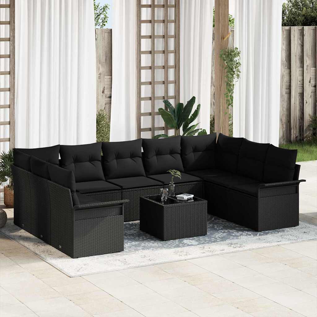 Gartensofa-set mit Kissen Schwarz Poly-Rattan
