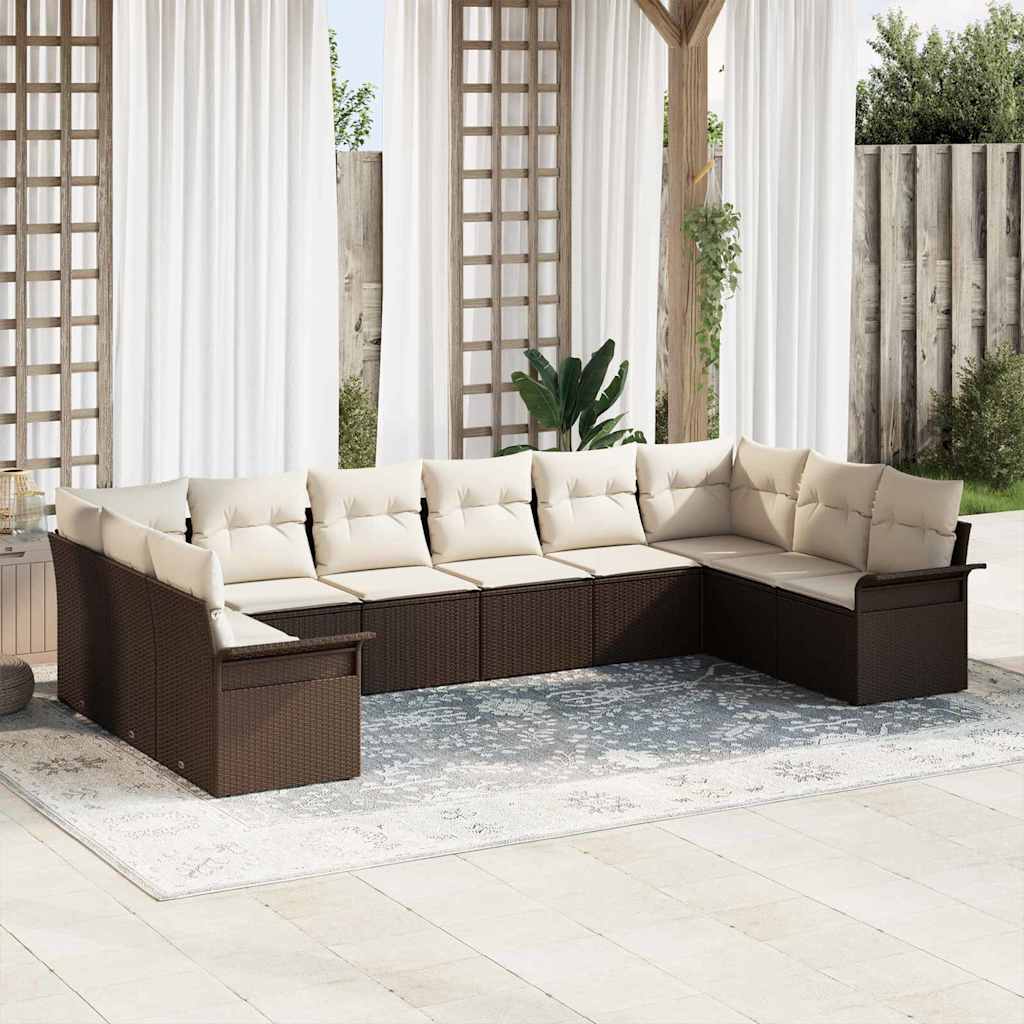 Gartensofa-set mit Kissen 10 pcs Schwarz Poly-Rattan