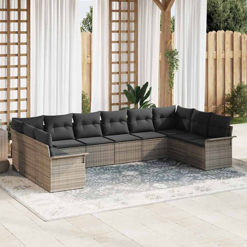 Gartensofa-set mit Kissen 10 pcs Schwarz Poly-Rattan