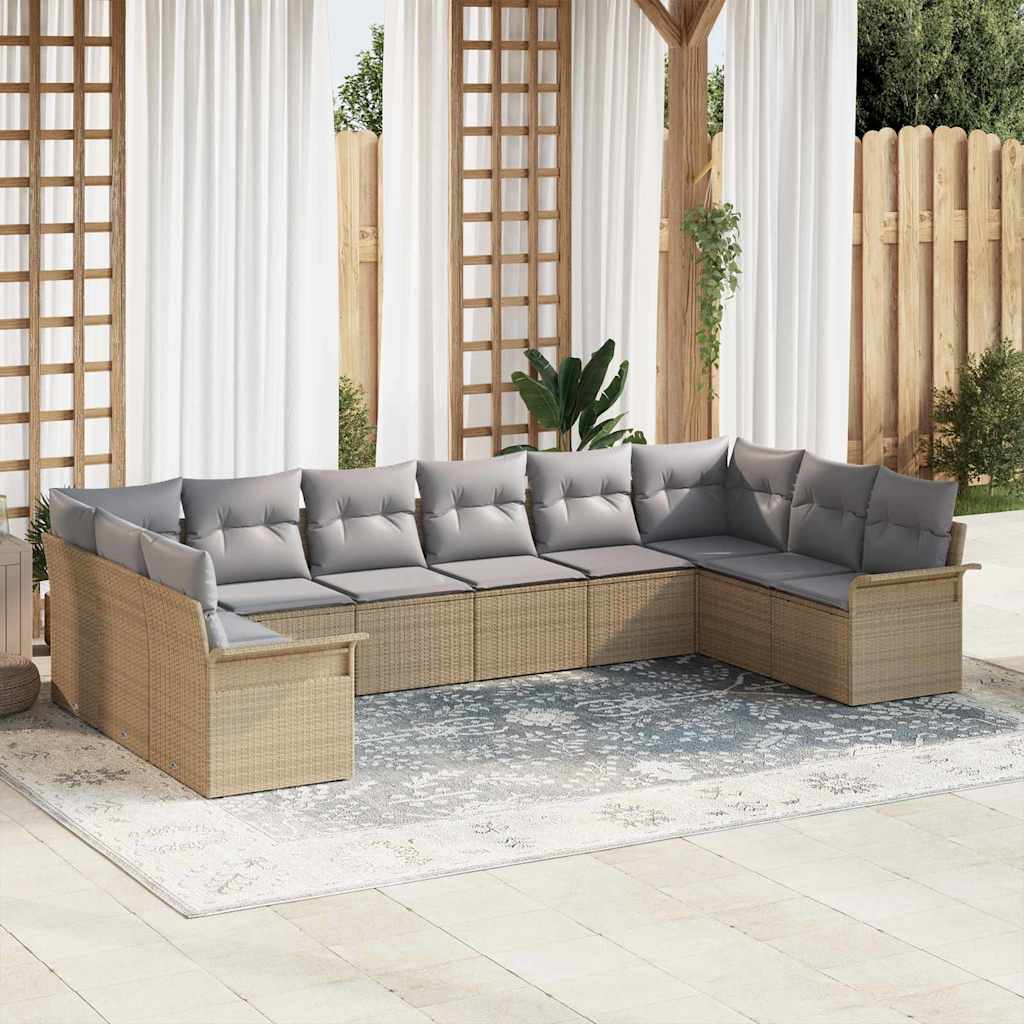 Gartensofa-set mit Kissen 10 pcs Schwarz Poly-Rattan