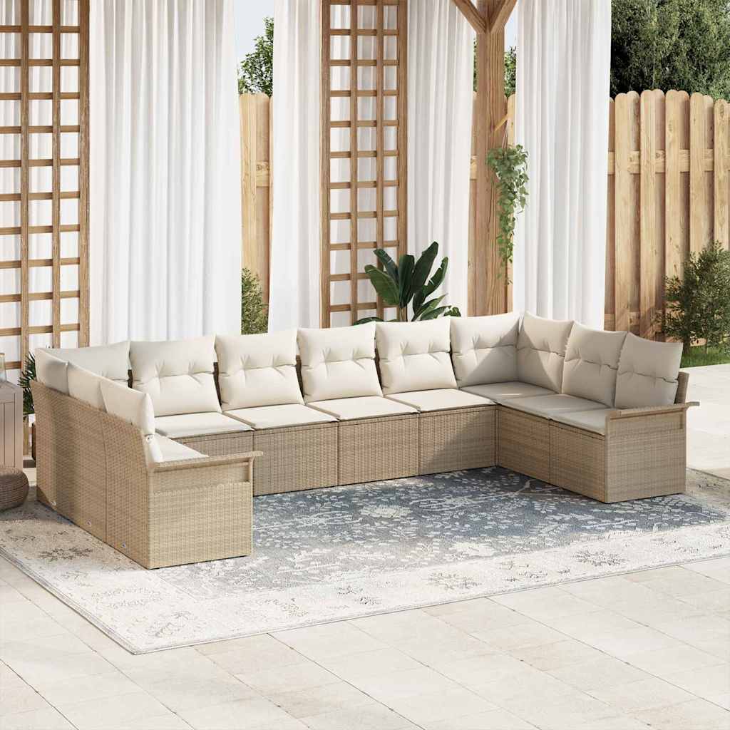 Gartensofa-set mit Kissen 10 pcs Schwarz Poly-Rattan