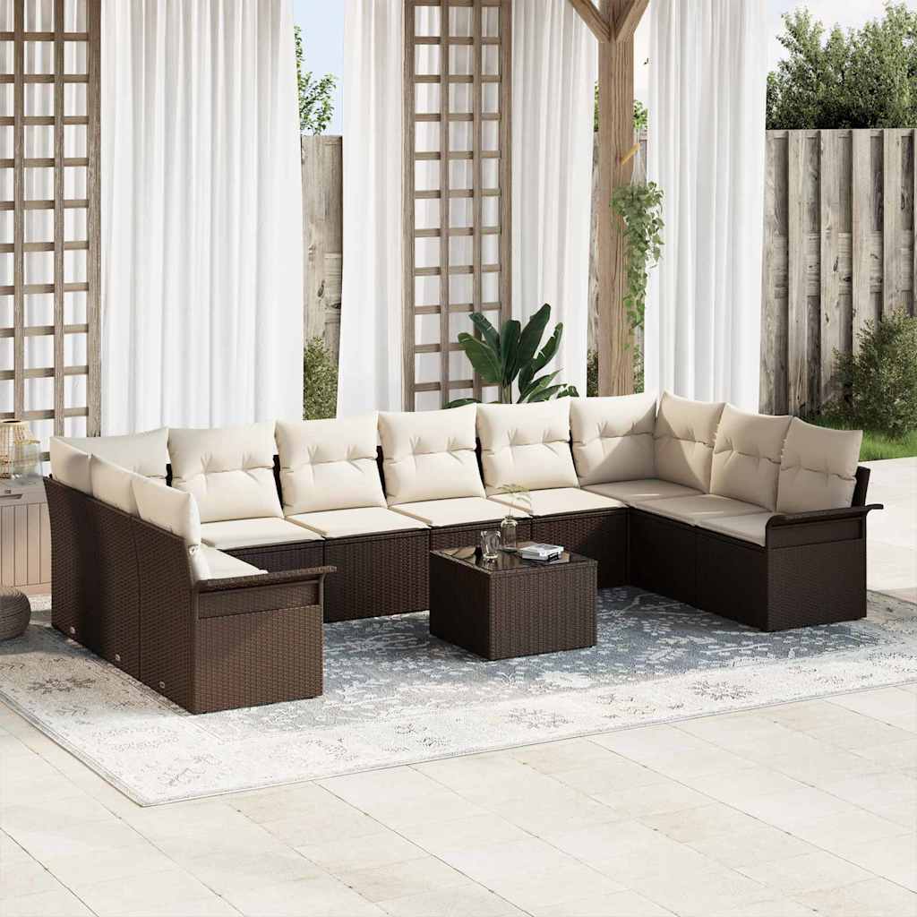 Gartensofa-set mit Kissen 10 pcs Schwarz Poly-Rattan