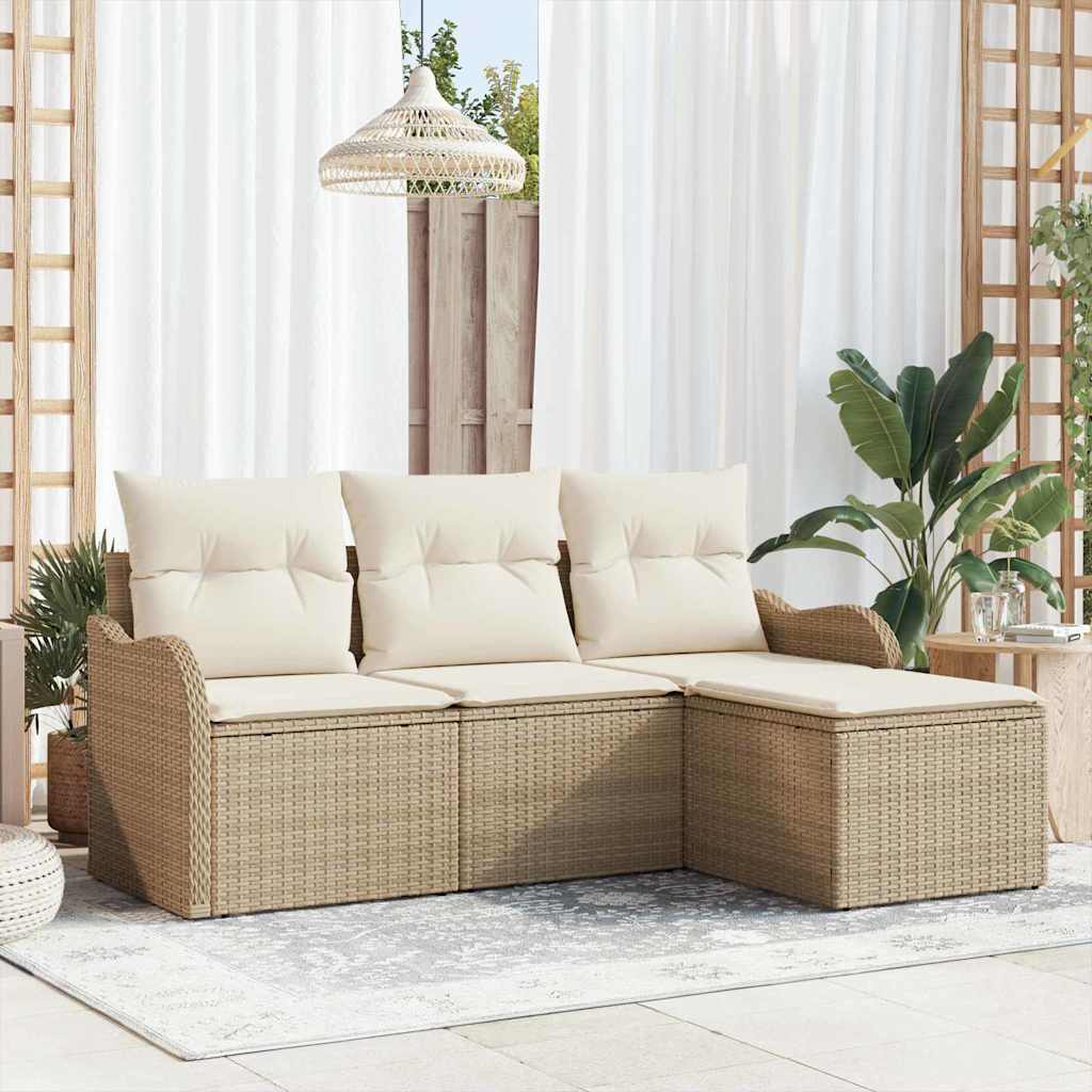 Gartensofa-set mit Kissen 4 pcs Schwarz Poly-Rattan