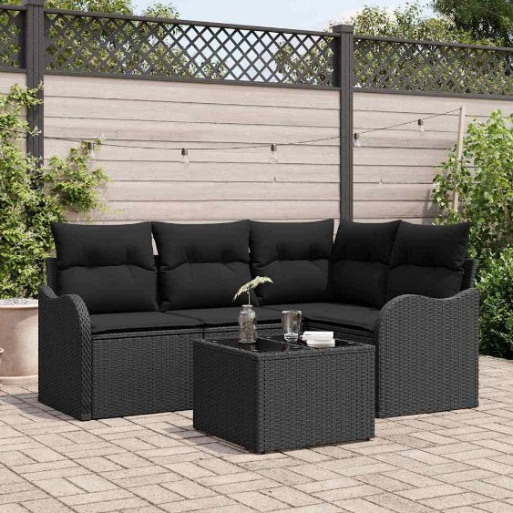 Gartensofa-set 4 pcs Schwarz Poly-Rattan