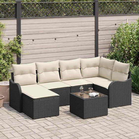 Gartensofa-set 6 pcs Schwarz Poly-Rattan