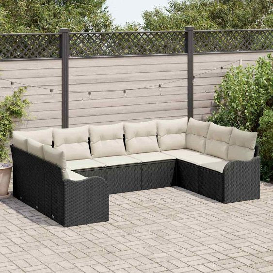 Gartensofa-set 9 pcs Schwarz Poly-Rattan