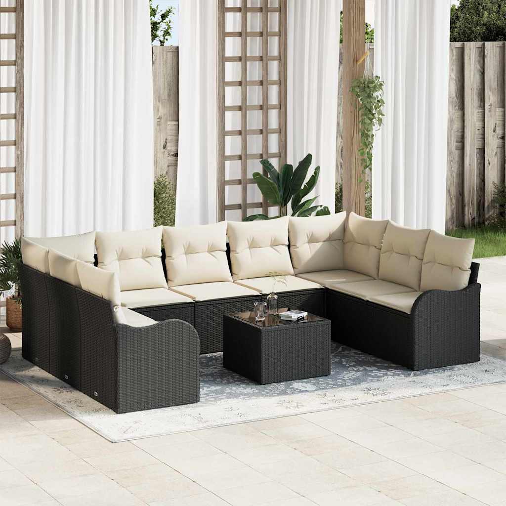 Gartensofa-set 9 pcs Schwarz Poly-Rattan