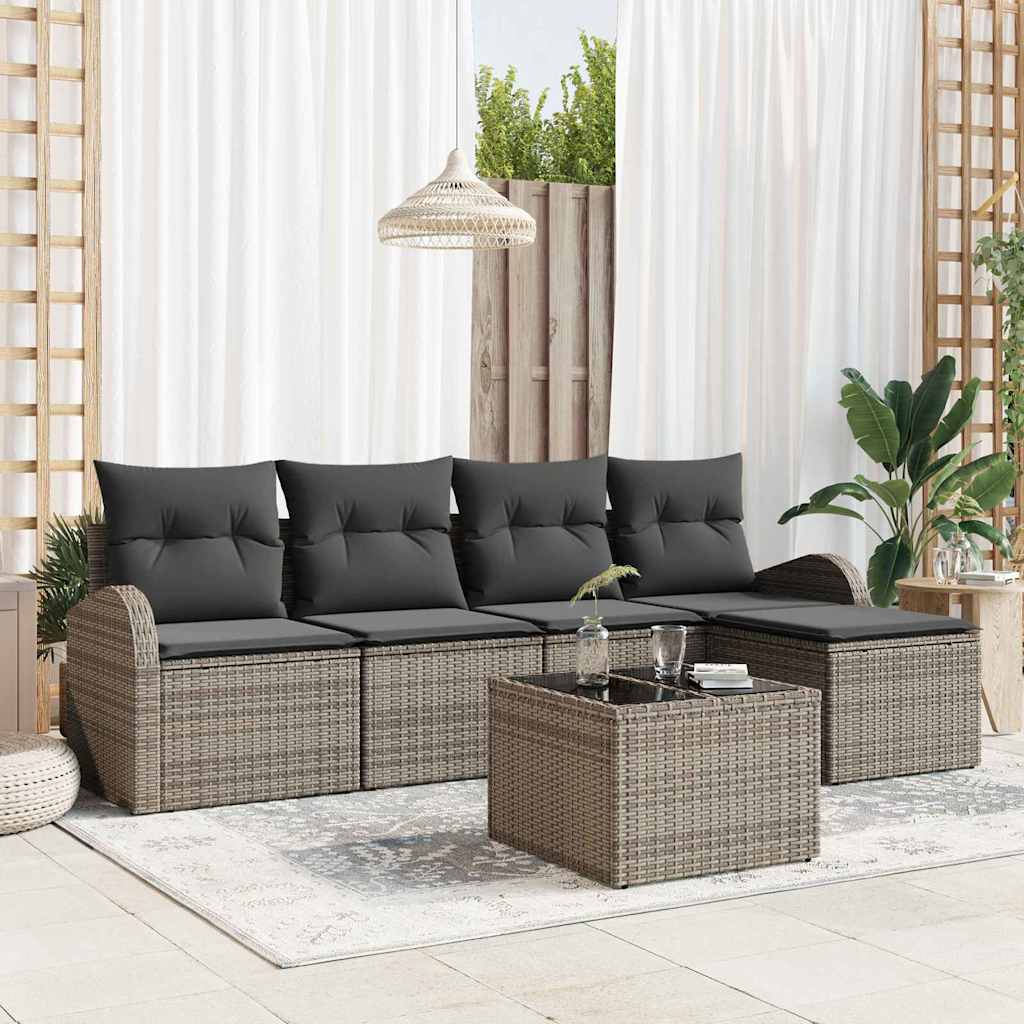 Gartensofa-set 5 pcs Schwarz Poly-Rattan