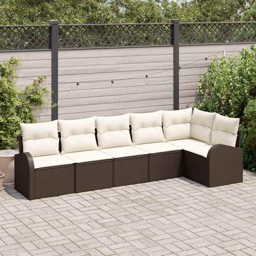 Gartensofa-set 6 pcs Schwarz Poly-Rattan