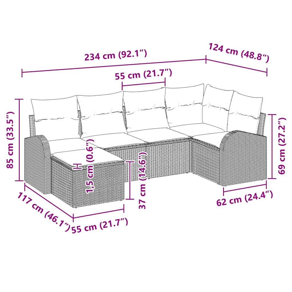 Gartensofa-set 6 pcs Schwarz Poly-Rattan