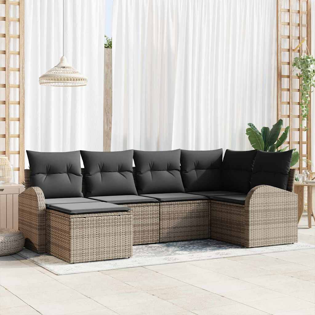 Gartensofa-set 6 pcs Schwarz Poly-Rattan