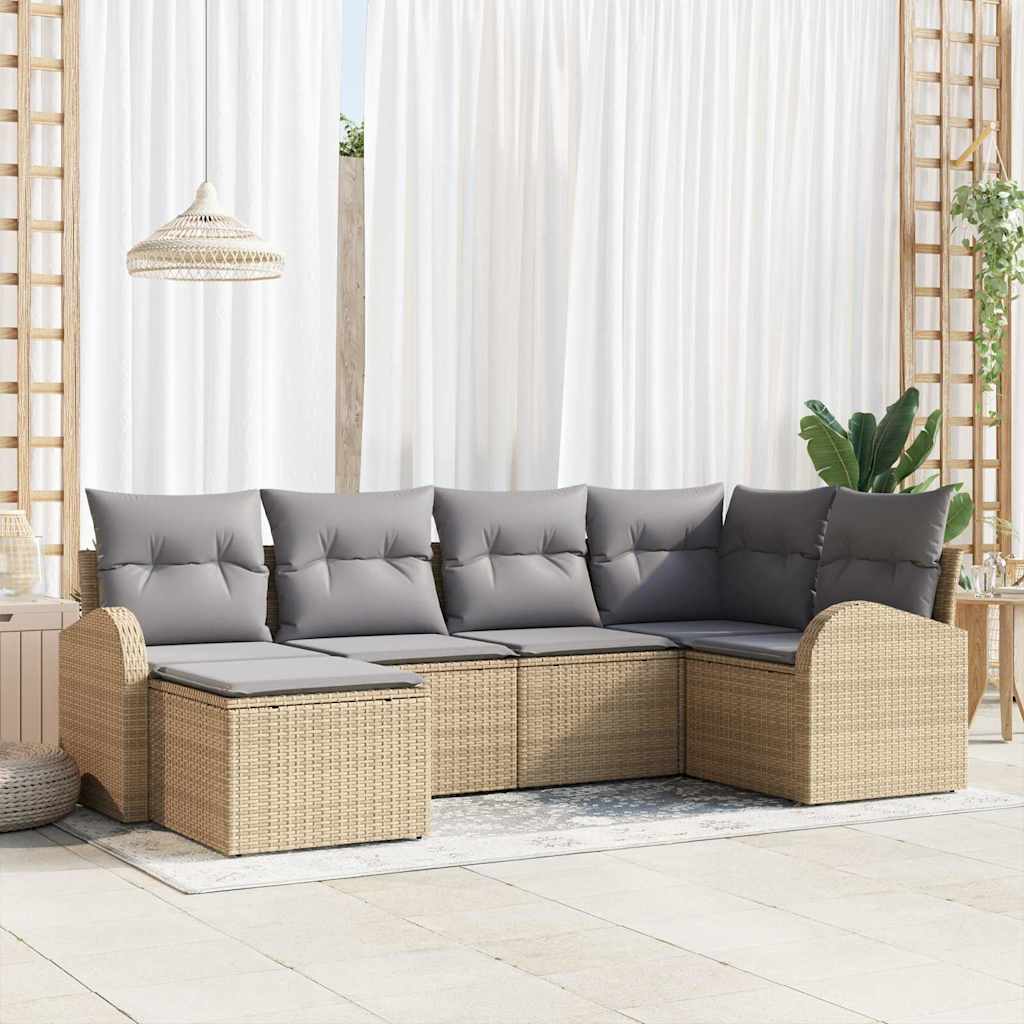 Gartensofa-set 6 pcs Schwarz Poly-Rattan