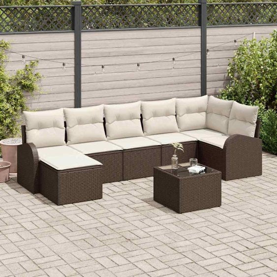 Garten-Sofa-Set mit Kissen 7 pcs Schwarz Poly Rattan
