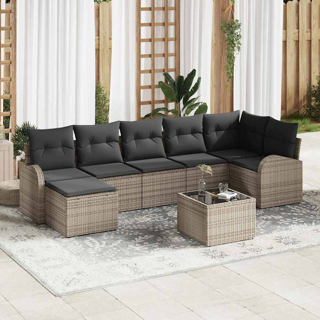 Garten-Sofa-Set mit Kissen 7 pcs Schwarz Poly Rattan