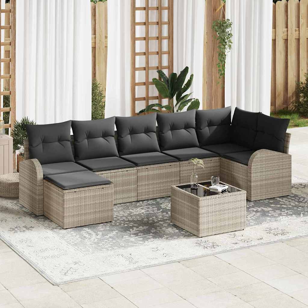 Garten-Sofa-Set mit Kissen 7 pcs Schwarz Poly Rattan
