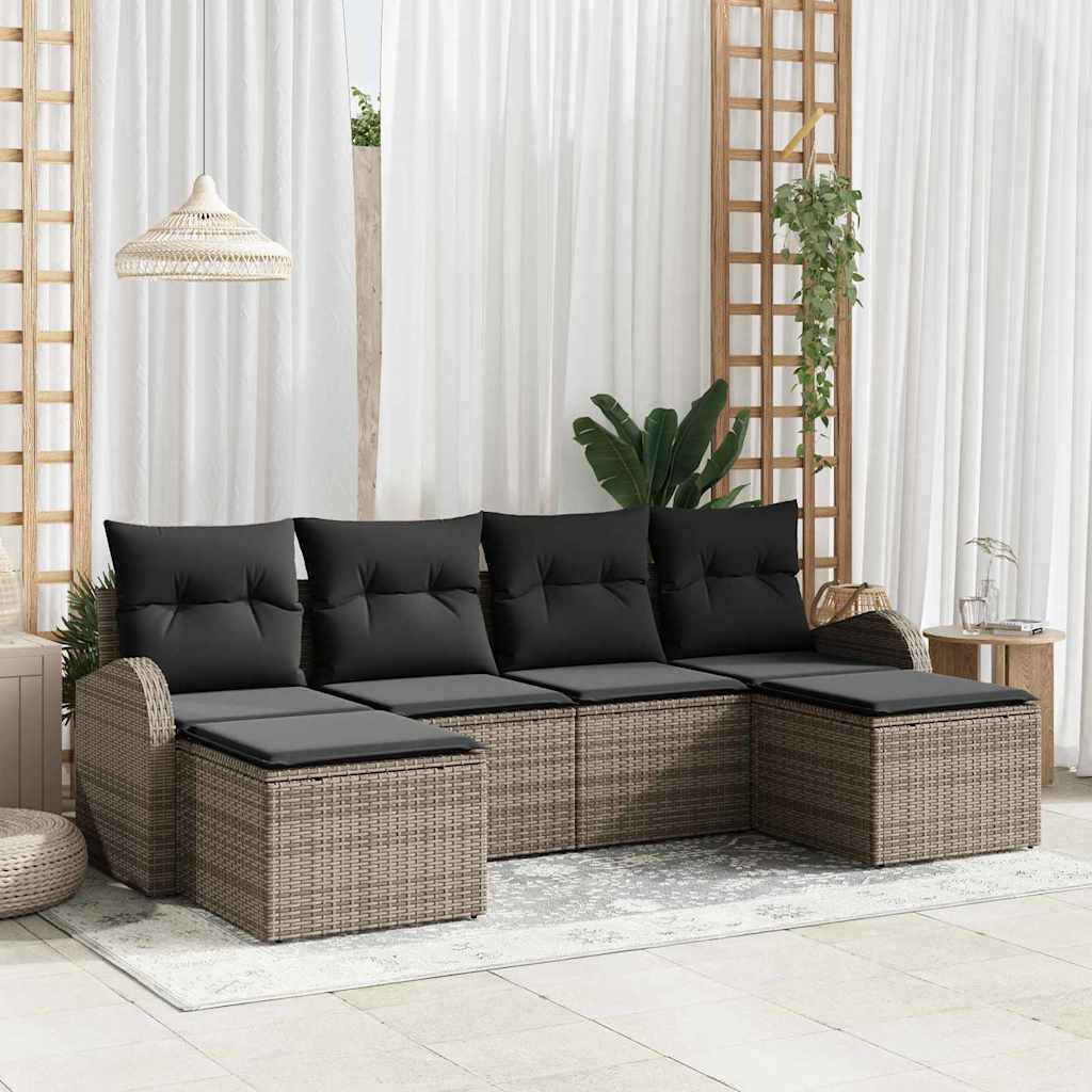 Gartensofa-set mit Kissen 6 pcs Schwarz Poly Rattan