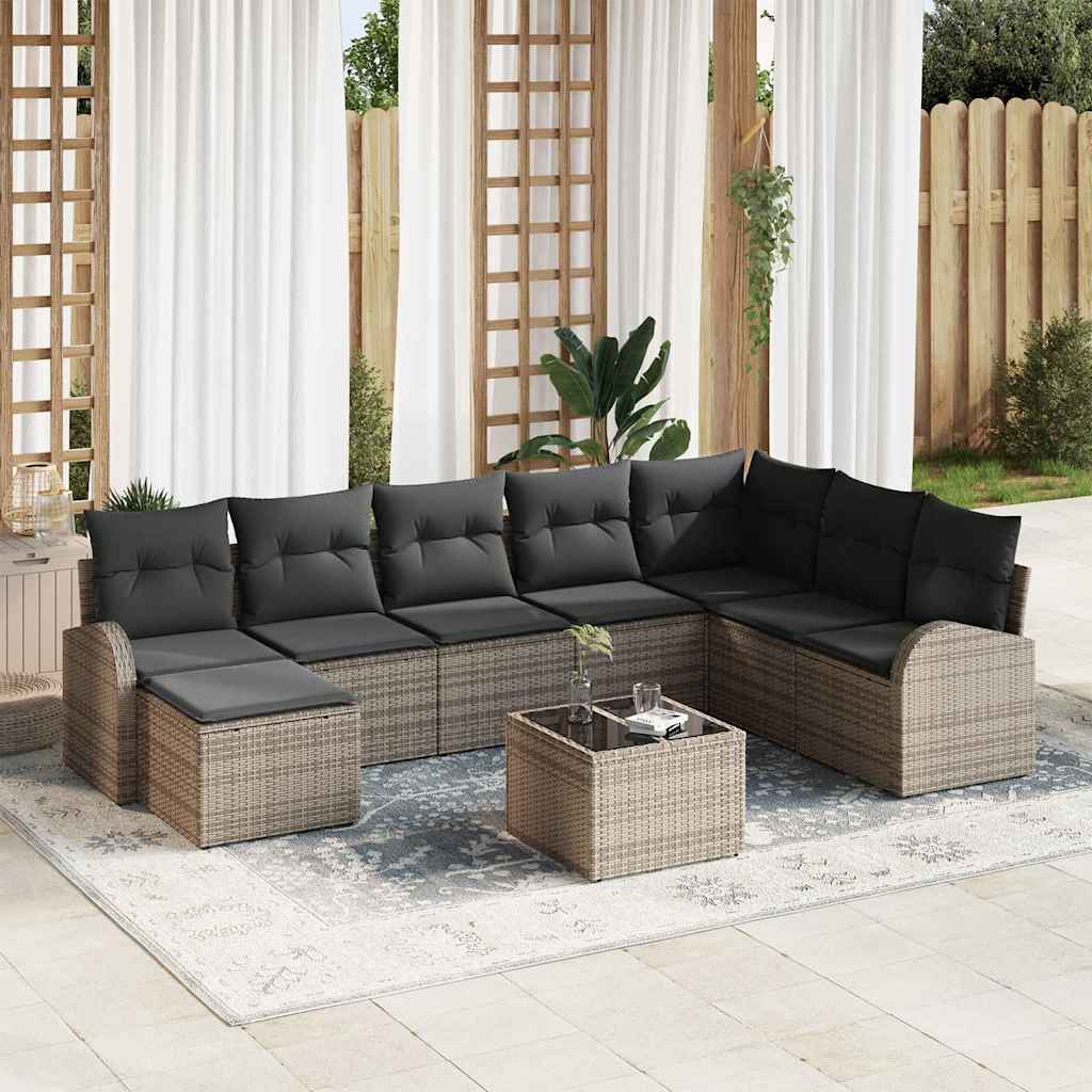 Garten-Sofa-Set mit Kissen 8 pcs Schwarz Poly Rattan