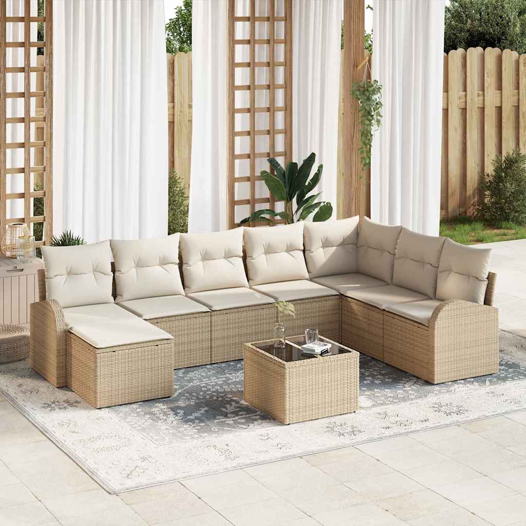 Garten-Sofa-Set mit Kissen 8 pcs Schwarz Poly Rattan