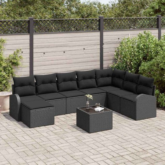 Garten-Sofa-Set mit Kissen 8 pcs Schwarz Poly Rattan