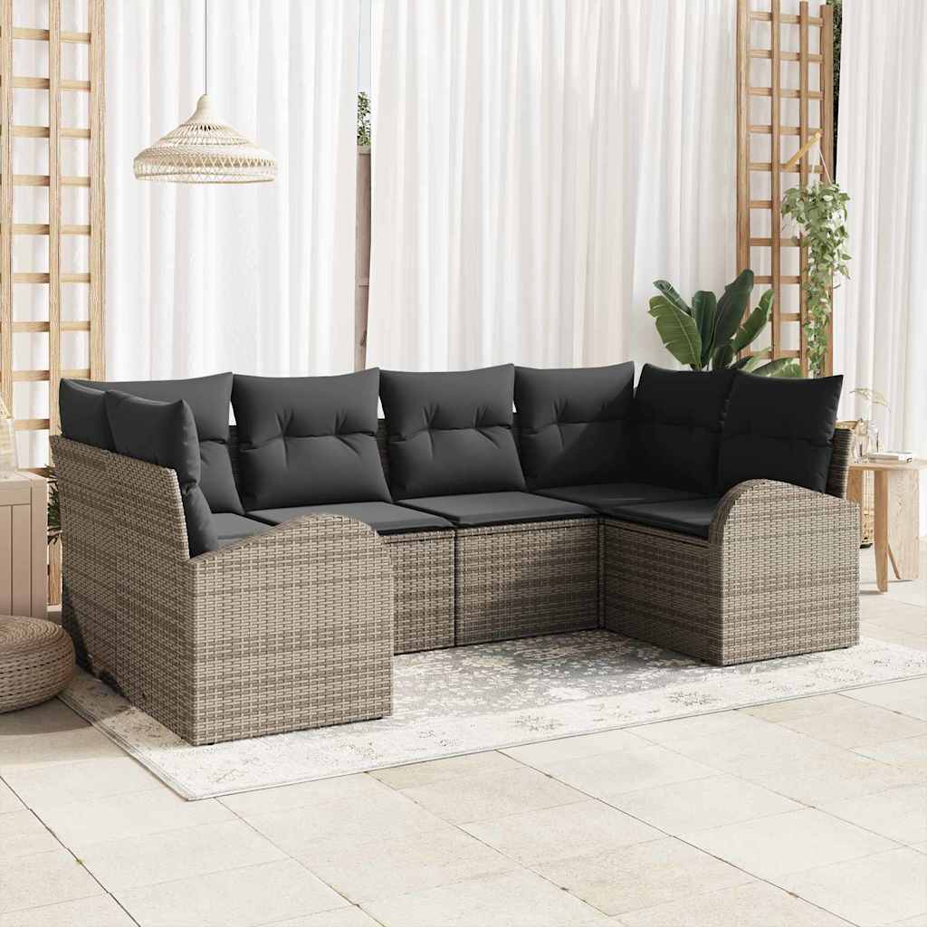 Gartensofa-set mit Kissen 6 pcs Schwarz Poly Rattan