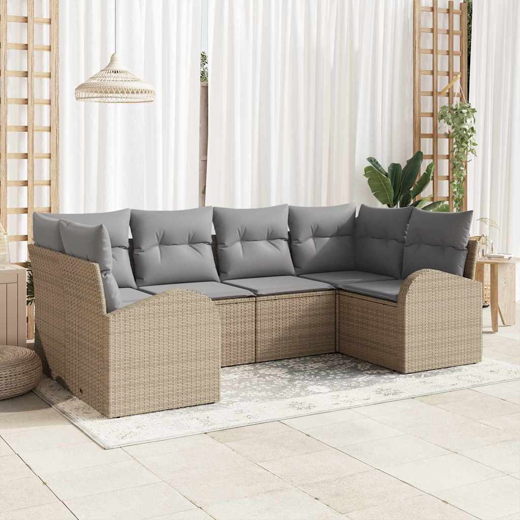 Gartensofa-set mit Kissen 6 pcs Schwarz Poly Rattan