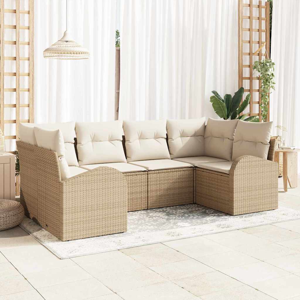 Gartensofa-set mit Kissen 6 pcs Schwarz Poly Rattan