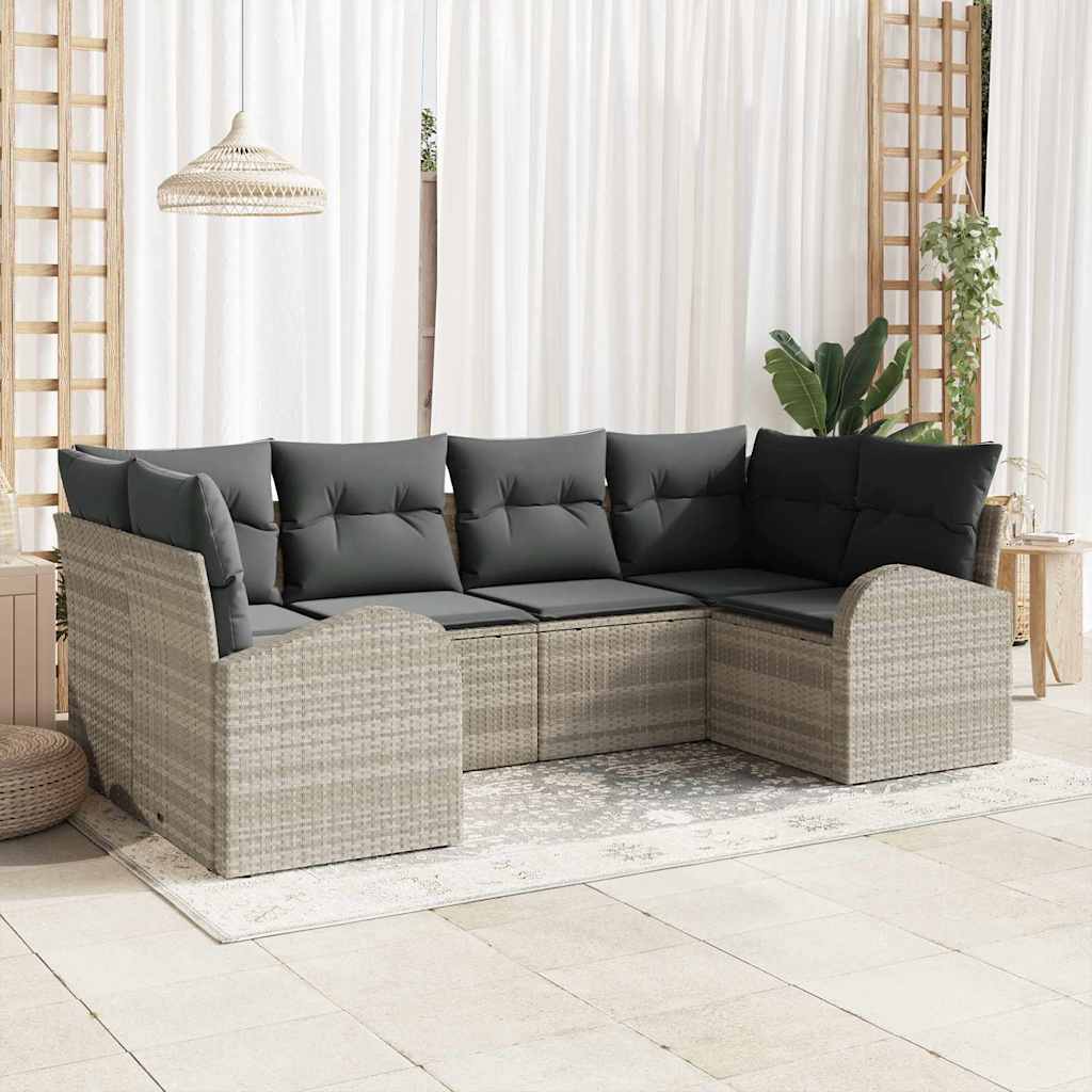 Gartensofa-set mit Kissen 6 pcs Schwarz Poly Rattan