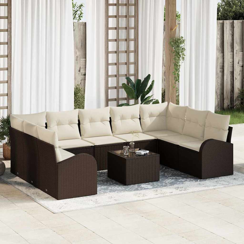 Sofa Set mit Kissen 9 pcs Schwarz Poly Rattan