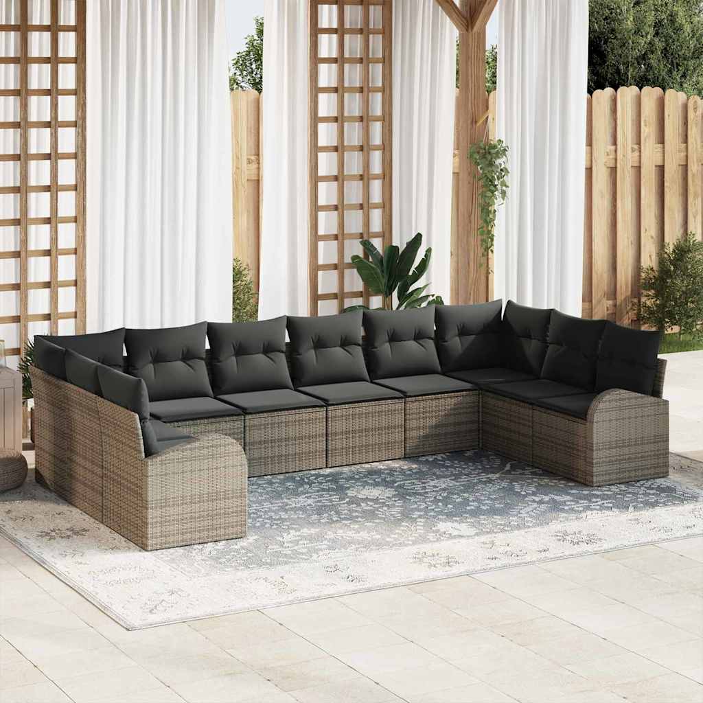 Sofa Set mit Kissen 10 pcs Schwarz Polyrattan