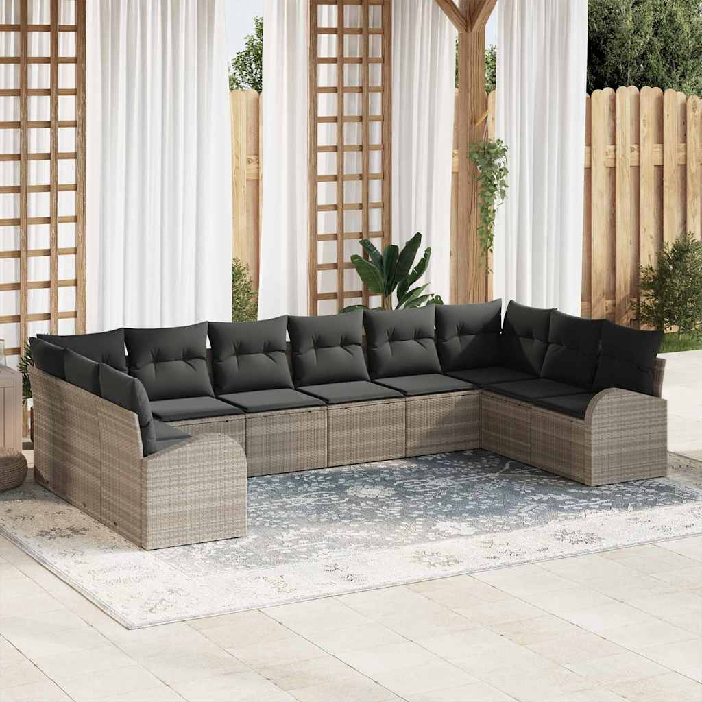Sofa Set mit Kissen 10 pcs Schwarz Polyrattan