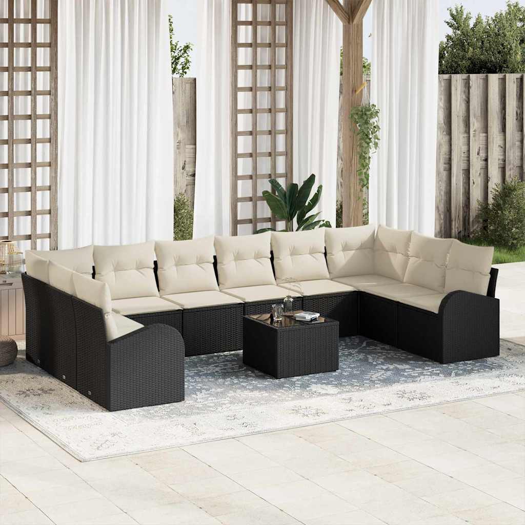 Sofa Set mit Kissen 10 pcs Schwarz Polyrattan