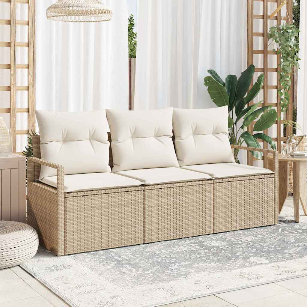 Sofa Set mit Kissen 3 pcs Schwarz Poly Rattan