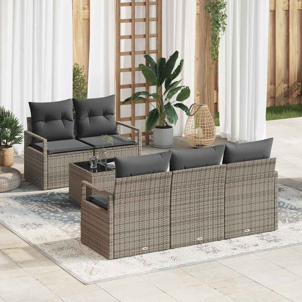 Sofa Set mit Kissen 6 pcs Schwarz und Creme Poly Rattan