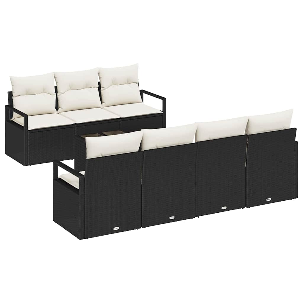 Sofa Set 8 pcs Schwarz und Creme Poly-Rattan