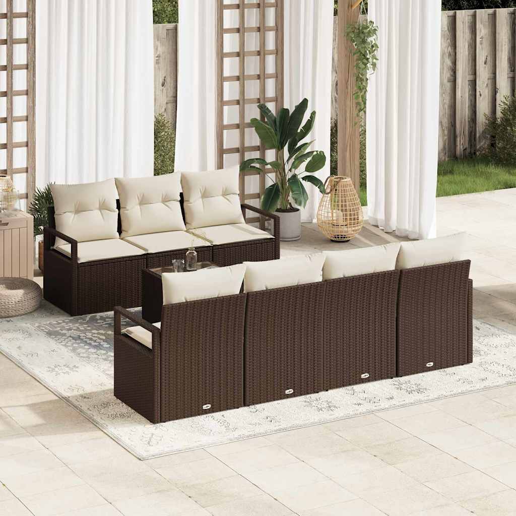 Sofa Set 8 pcs Schwarz und Creme Poly-Rattan