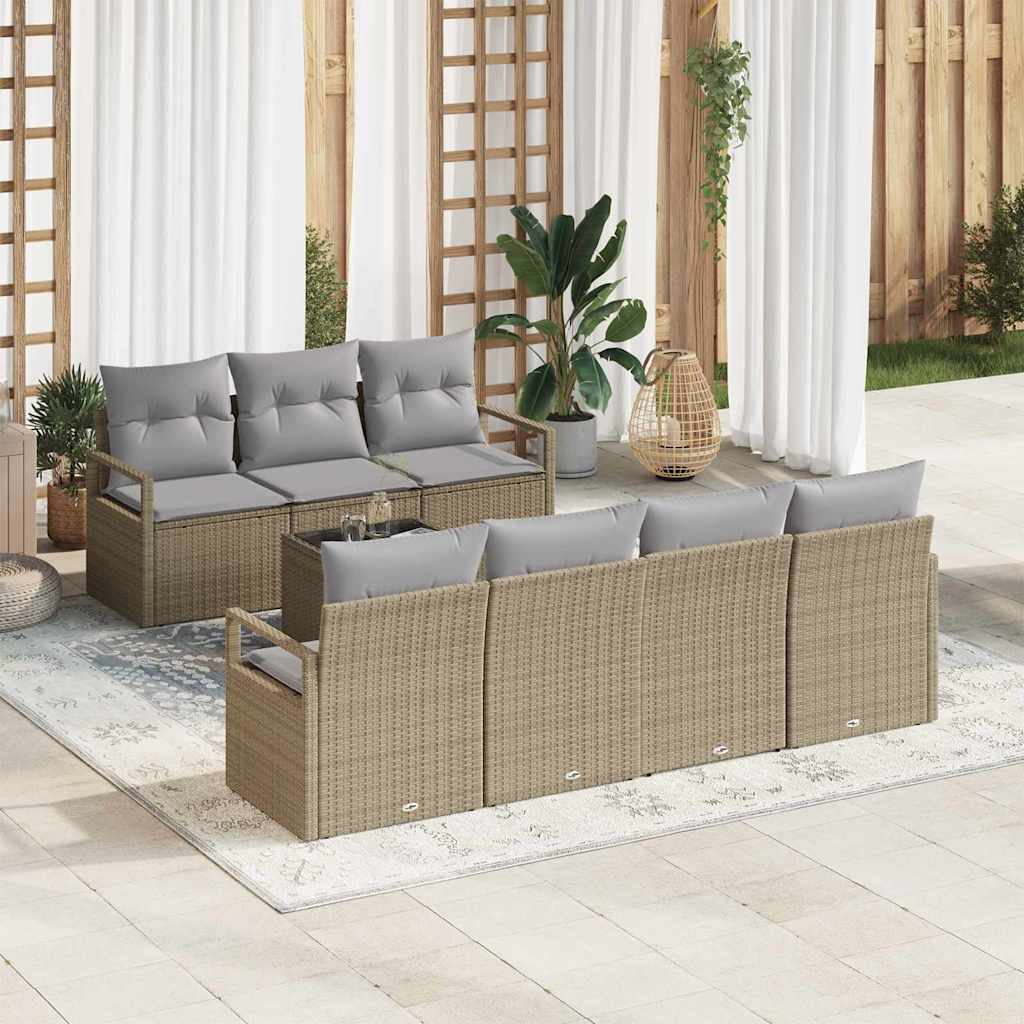 Sofa Set 8 pcs Schwarz und Creme Poly-Rattan