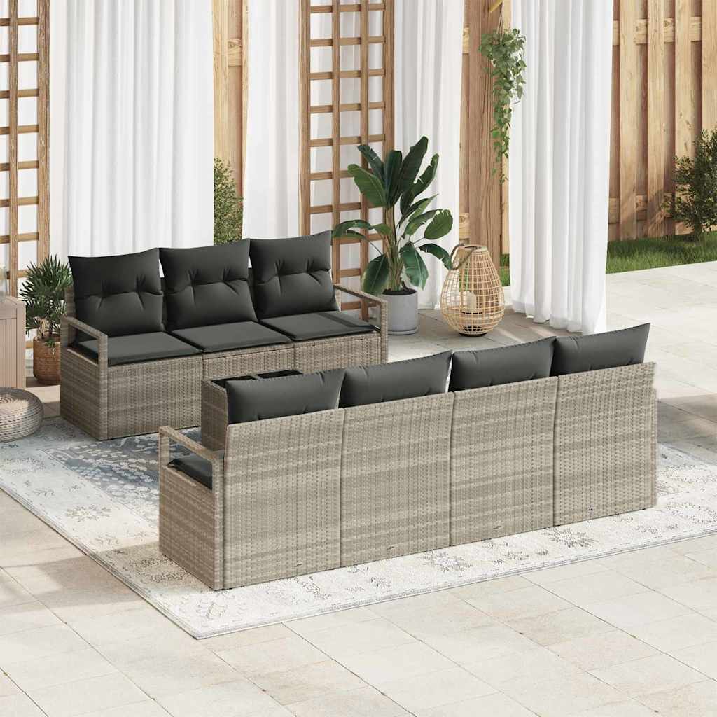 Sofa Set 8 pcs Schwarz und Creme Poly-Rattan