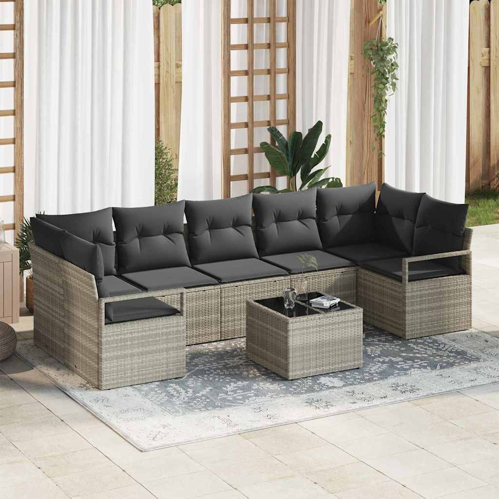 Sofa Set 8 pcs Schwarz und Creme Poly-Rattan